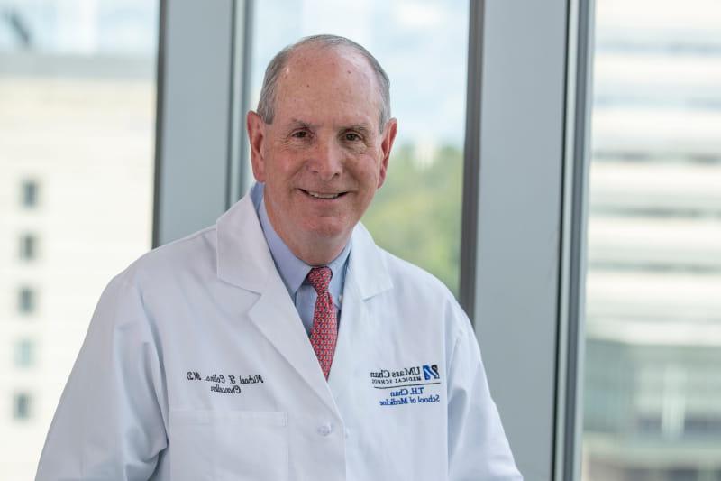 Michael Collins, M.D., took Harrington under his wing after his mother died, motivating him to stay the course. They remain close today. Collins is now chancellor at UMass Chan Medical School. (Photo courtesy of UMass Chan Medical School)